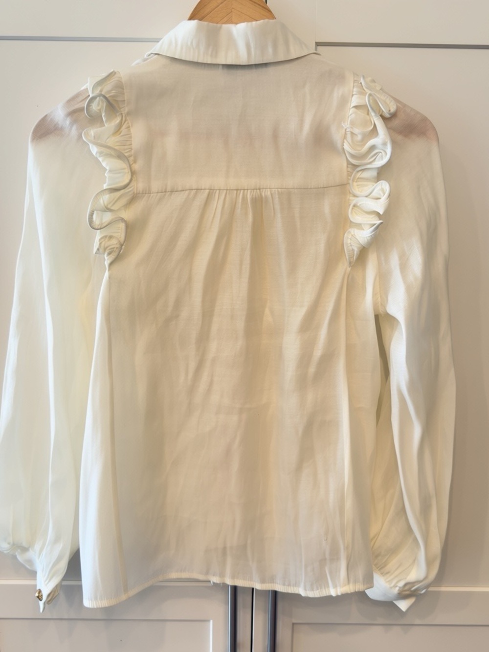 The Label Edition Ezra Ruffle Shirt Off-White Cream Heart Buttons XS Excellent - Picture 7 of 13